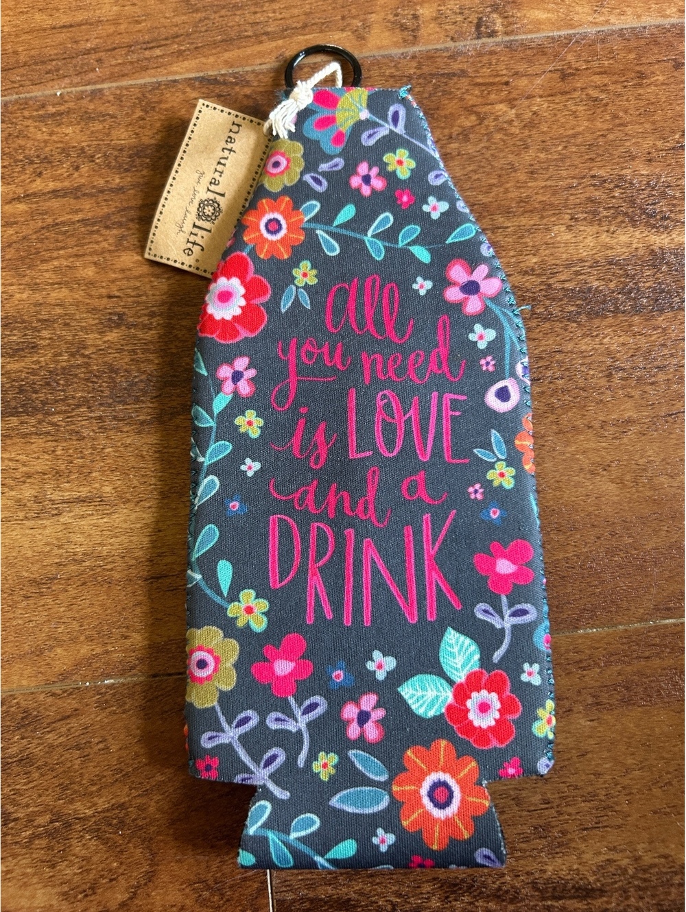 Natural Life Floral Drink Sleeve with Quote and Zipper Pocket